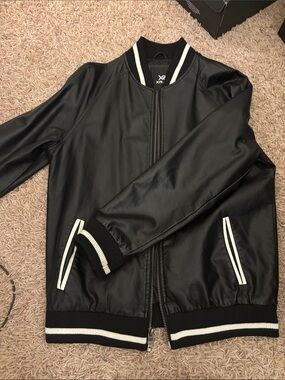 Men's Black Bomber Jacket with White Trim (Xray Jeans, L
